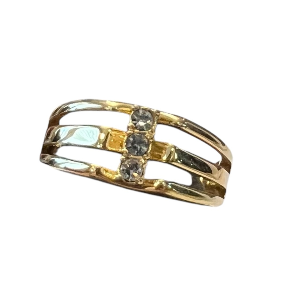 Vintage Triple Rhinestones Gold Tone Vented Ring Size 7.75 Avon Classic Formal